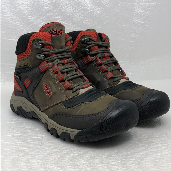 NEW Keen Boots Ridge Flex Mid Hiking Waterproof Dark Olive/Red Mens Size 7.5 main image 4